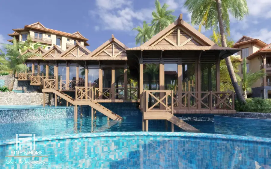 Бассейн и беседки в экстерьере ЖК HAWAII