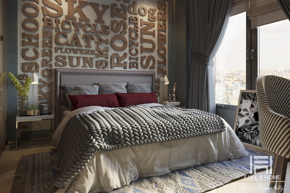 Необычный дизайн интерьера спальни в частной квартире в Минске - проект студии Fine and Home