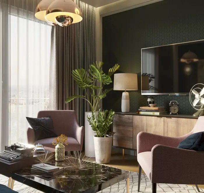 Дизайн гостиной с элементами стиля ретро - проект студии Fine and Home