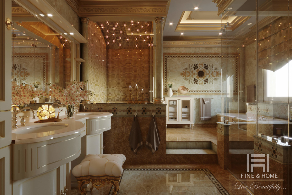 Дизайн ванной комнаты с использованием элементов классического стиля - проект студии Fine and Home