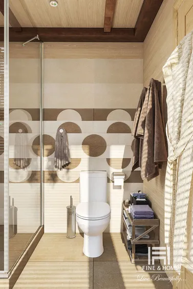 Ванная в золотых и коричневых тонах в бунгало