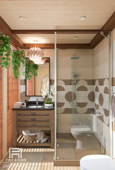 Уютная ванная комната в бунгало