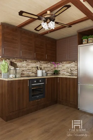 Коричневая кухня в бунгало