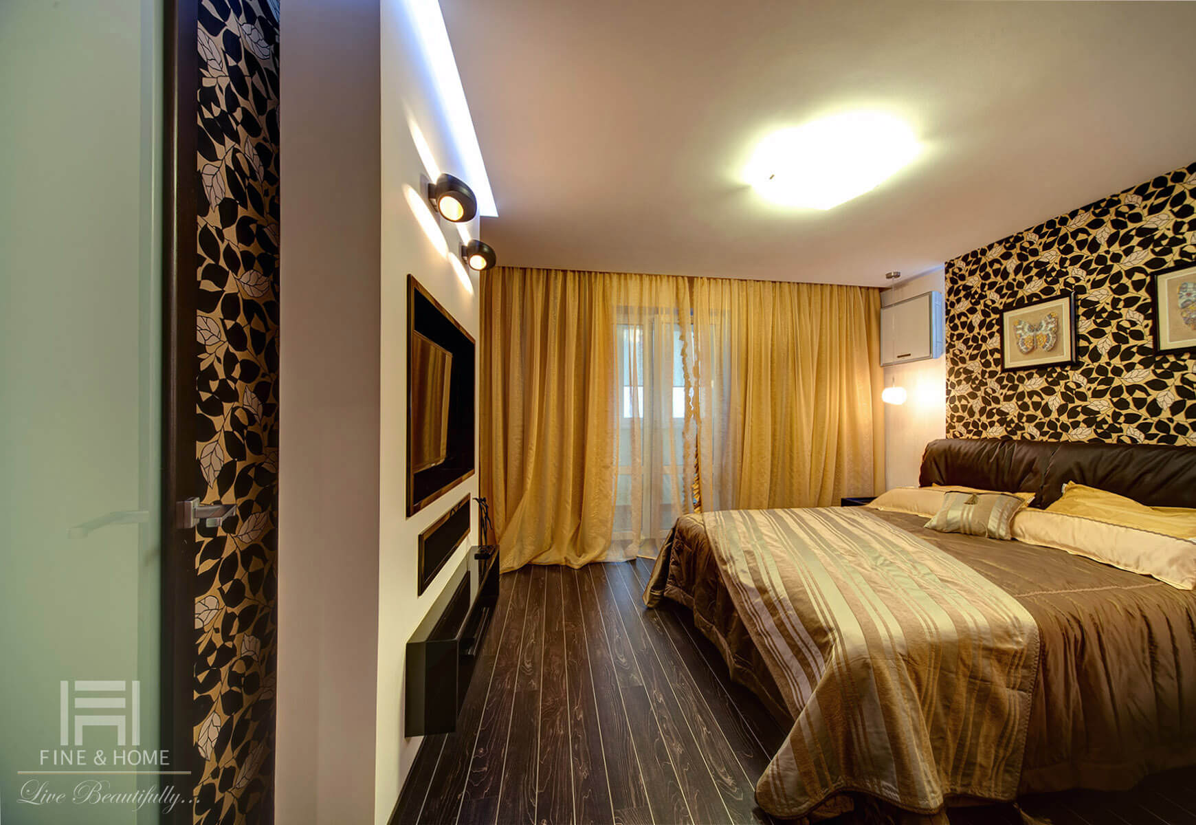 Дизайн интерьера спальни в золотистых тонах