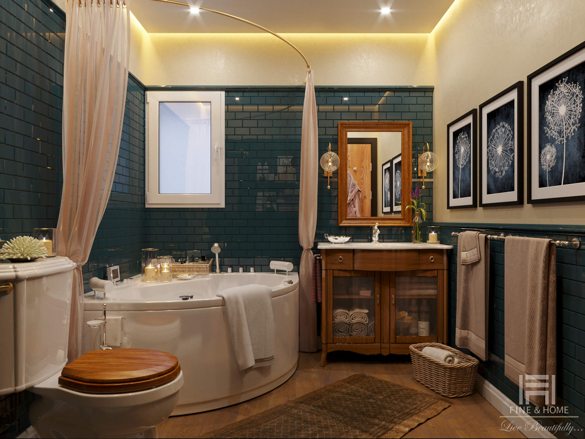 Роскошная ванная комната с элементами ретро