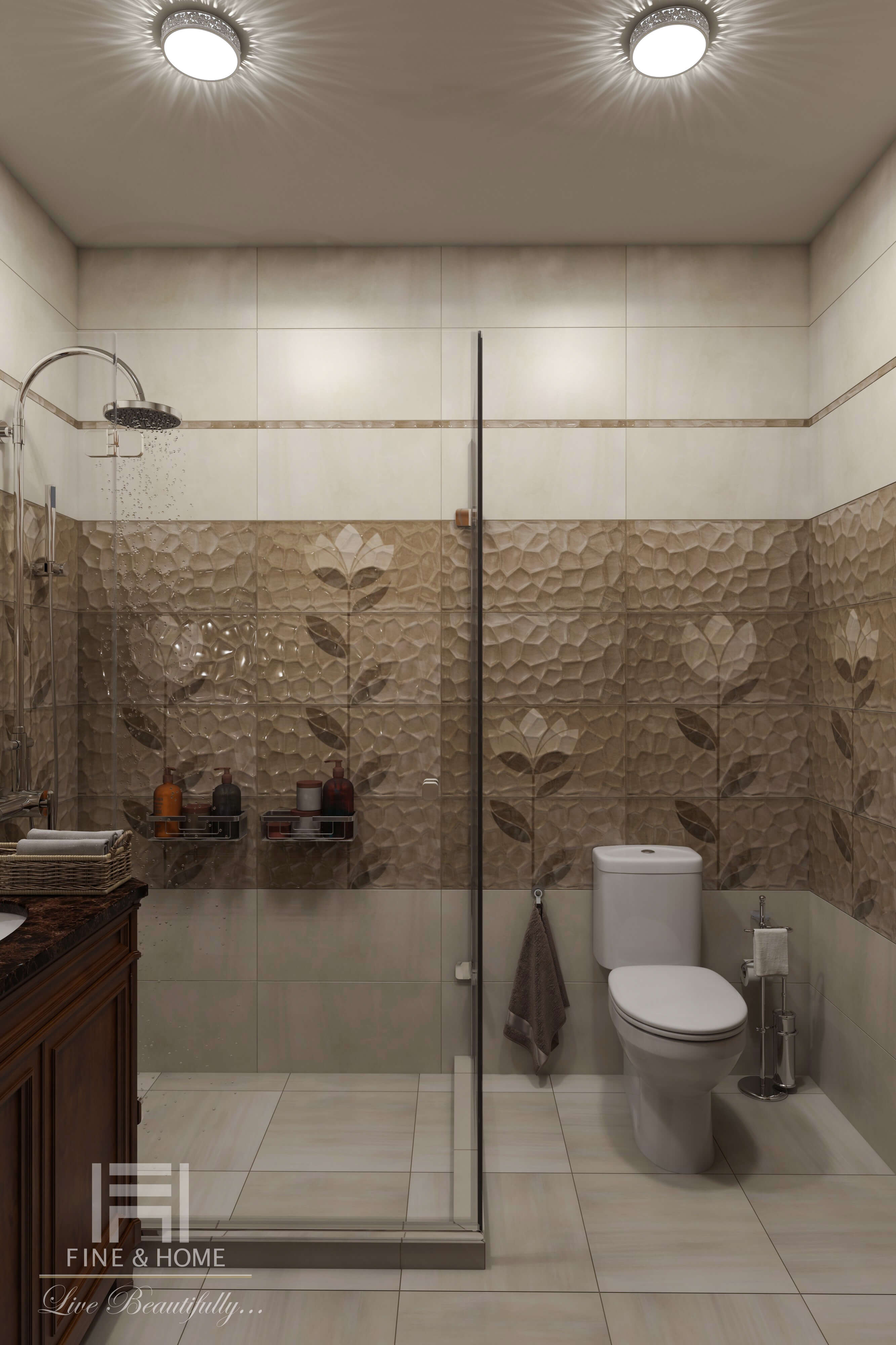 Прозрачный душ в ванной комнате в вилле Тропикана